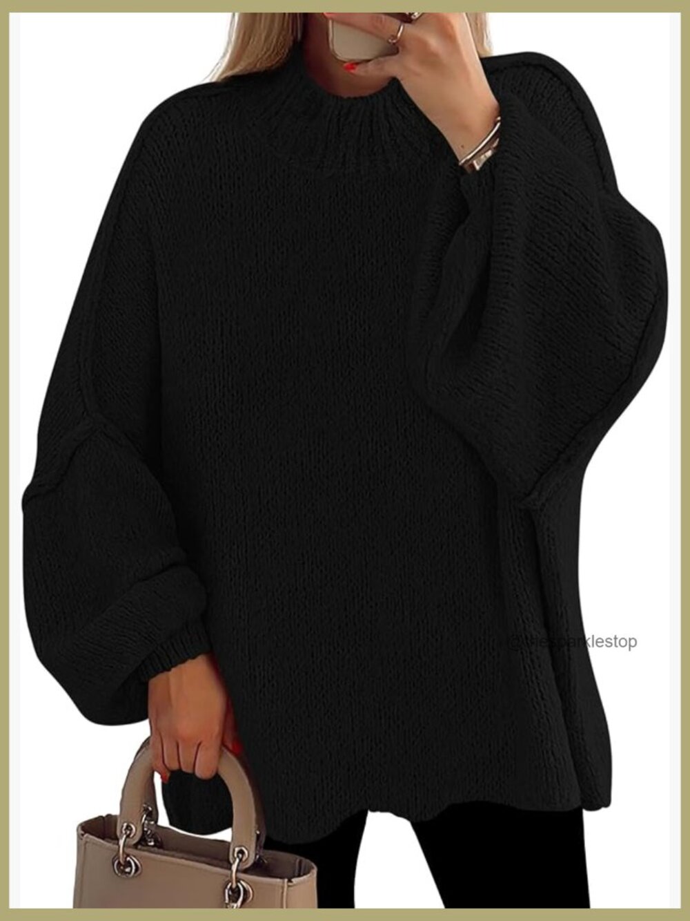 Chunky Knit Mock Neck Oversized Pullover Sweater